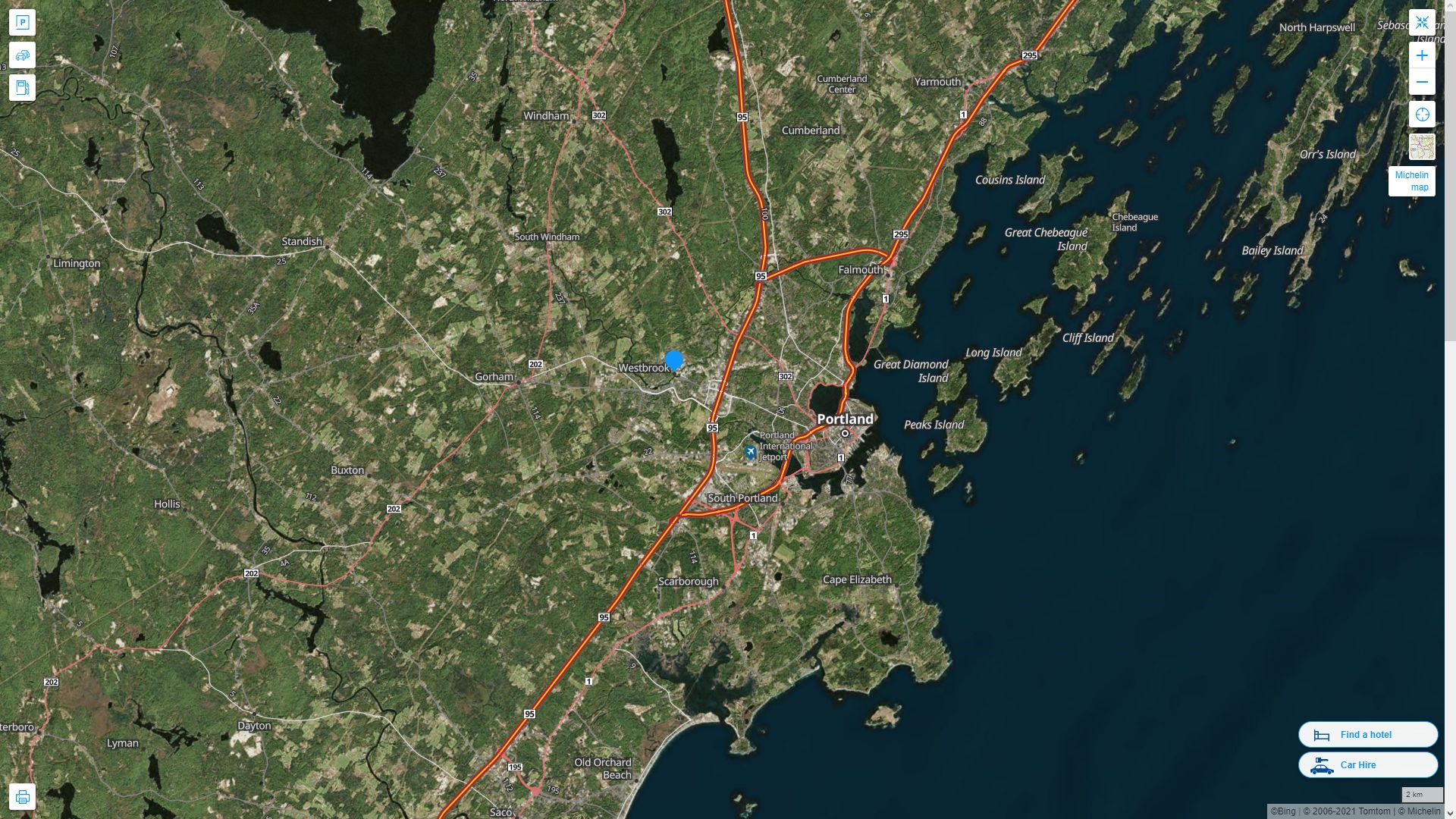 Westbrook Maine Highway and Road Map with Satellite View